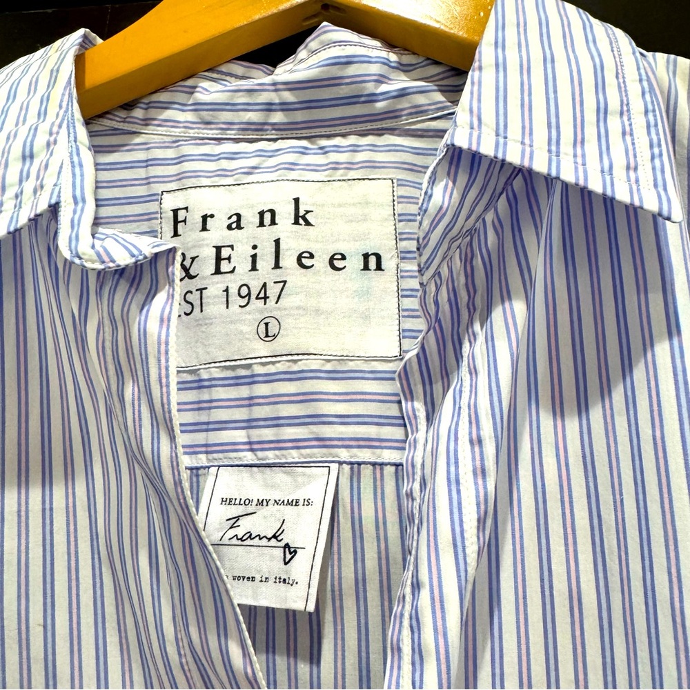 NWOT Frank and Eileen pink and blue stripped button up size large